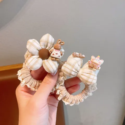 Fermacapelli in Pizzo a Quadri Dolce Carino Fiocco Resina Orso Coniglietto Corda per Capelli Accessori per Donna Styling Quotidiano