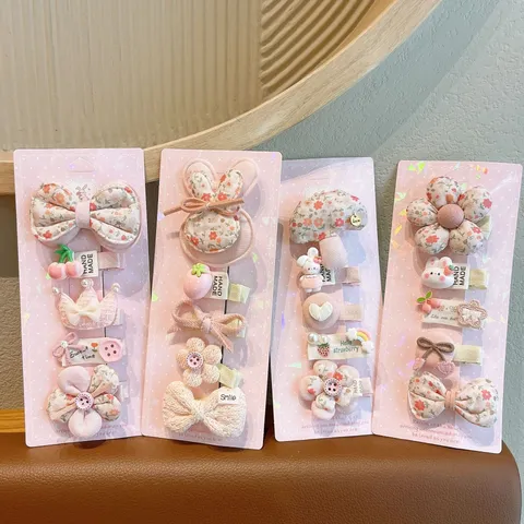 Simpatico Set di Mollette per Capelli per Bambini Cartoon Tessuto Floreale Coniglietto Fiocco Fungo Forcine Accessori per Capelli Carini per Ragazze Bambini
