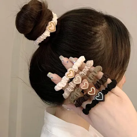 Elastiche Per Capelli Da Donna Elastici Con Ciondolo A Cuore Graziosa Corda In Tessuto Accessori Per Capelli Quotidiani Supporto Coda Cavallo