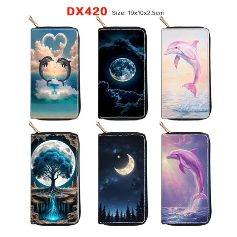 Women Long PU Leather Zipper Wallet Fashion Artistic Printed Purse Card Holder Clutch Bag Daily Travel Handbag