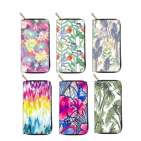 Women Ethnic Style Long PU Leather Zipper Wallet Floral Print Clutch Purse Card Holder Fashion Purse