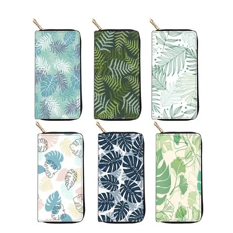 Women Long PU Leather Zipper Wallet Ethnic Botanical Floral Print Clutch Purse Fashion Card Holder Handbag