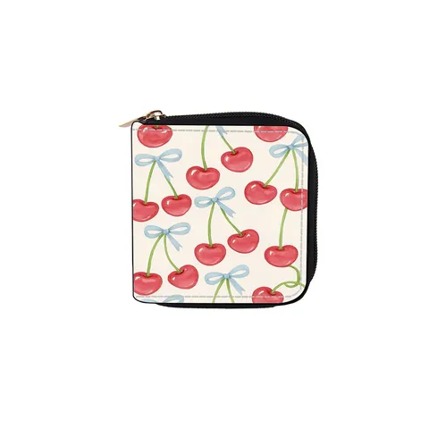 Women Short PU Leather Wallet Cute Fruit Floral Print Zipper Coin Purse Card Holder Small Handbag Daily Wallet