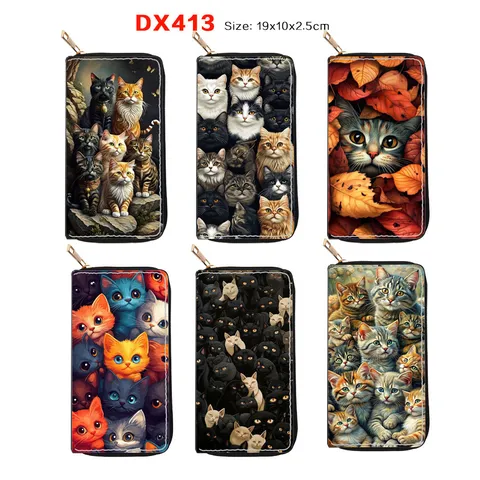 Women's Long PU Leather Wallet Cute Cat Print Zipper Clutch Purse Fashion Card Holder Everyday Handbag Gift