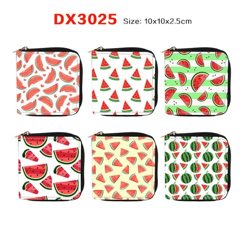 Women Short PU Leather Wallet Cute Watermelon Print Zipper Coin Purse Card Holder Fashion Daily Purse