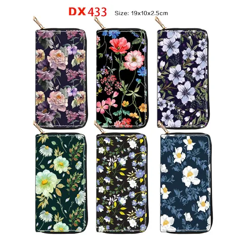 Women's Fashion Floral Print Long Zipper Wallet PU Leather Clutch Purse Card Holder