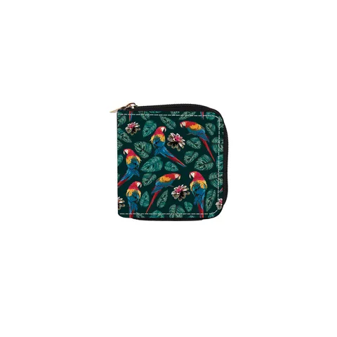 Womens Short PU Leather Wallet Tropical Floral Bird Print Zipper Coin Purse Card Holder Daily Fashion Purse