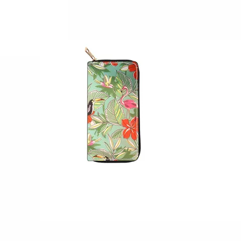 Women's Long Zip Wallet Tropical Flamingo Floral Print PU Leather Clutch Purse Multi-Card Slot Handbag