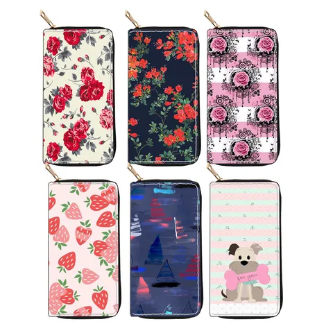 Women's Long Zipper Wallet Floral Cartoon Print PU Leather Clutch Purse Fashion Card Holder Handbag