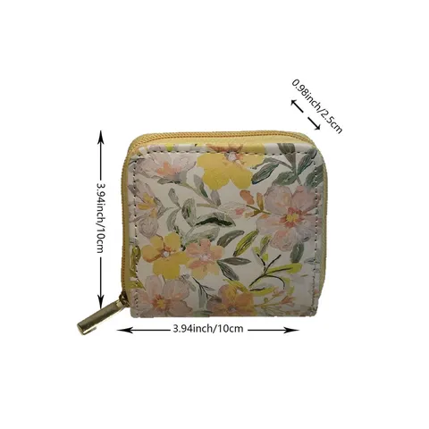 Short PU Leather Zipper Small Wallet Floral Print Coin Purse Cute Card Holder Card Wallet For Women Daily Use