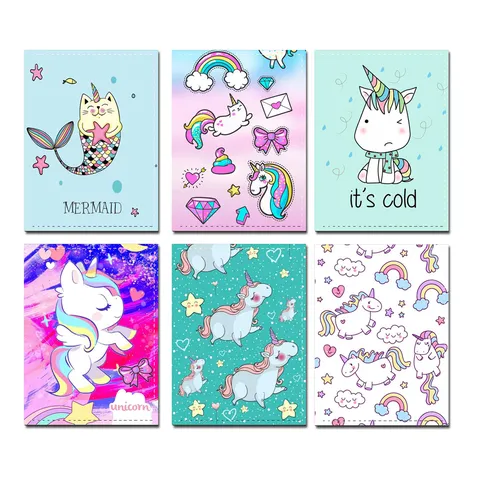 Unicorn Cartoon PU Leather Passport Holder Travel Document Organizer Cute Student Passport Cover