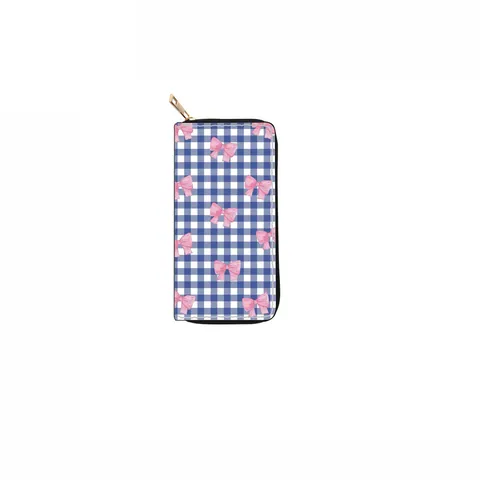 Women Long Zipper Wallet PU Leather Cute Bow Cherry Cat Print Clutch Purse Fashion Card Holder Handbag