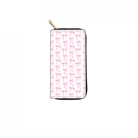 Women Long Zipper Wallet PU Leather Cute Bow Strawberry Shell Print Clutch Purse Fashion Daily Handbag Card Holder