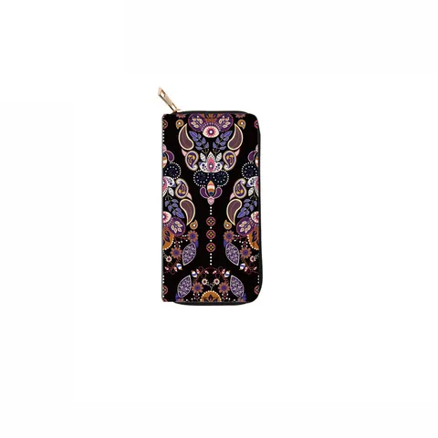 Bohemian Ethnic Print Long Wallet PU Leather Zipper Clutch Bag Multifunctional Large Capacity Purse For Women