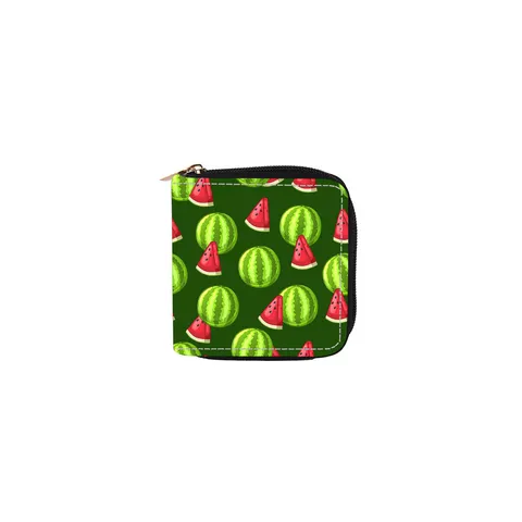 Women's PU Leather Short Zipper Wallet Cute Watermelon Print Card Holder Portable Coin Purse Fashion Daily Wallet