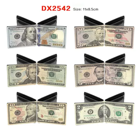 Men's PU Leather Short Wallet Dollar Bill Print Card Holder Bifold Slim Coin Purse Fashion Casual Wallet