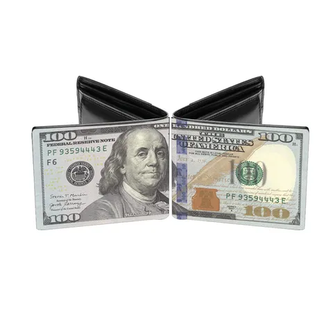 Men's PU Leather Short Wallet Dollar Bill Print Card Holder Bifold Slim Coin Purse Fashion Casual Wallet