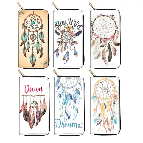 Women's Long Zipper Wallet Fashion Dreamcatcher Printed PU Leather Purse Large Capacity Card Holder Clutch Bag