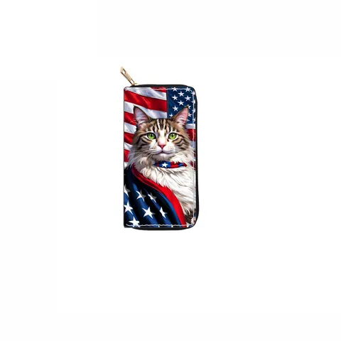 Women's Long Zipper Wallet PU Leather Cartoon Cat Print Clutch Purse Large Capacity Card Holder Fashion Handbag