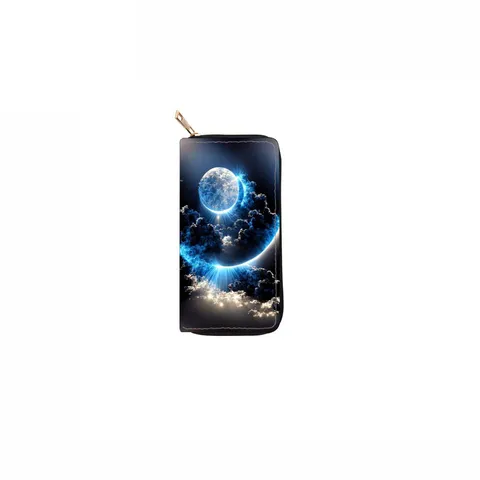 Women Long PU Leather Zipper Wallet Starry Sky Ocean Print Clutch Purse Multiple Card Slots Fashion Handbag