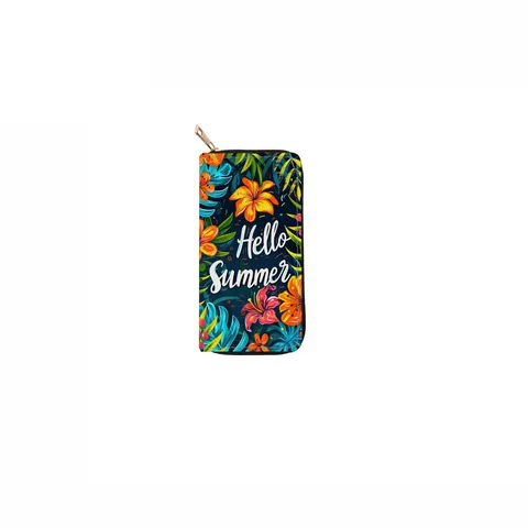 Women Long PU Leather Wallet Floral Print Zipper Clutch Purse Literary Style Casual Daily Card Holder Handbag