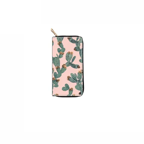 Women's Long Zipper Wallet PU Leather Ethnic Style Botanical Cactus Print Clutch Purse Card Holder Handbag