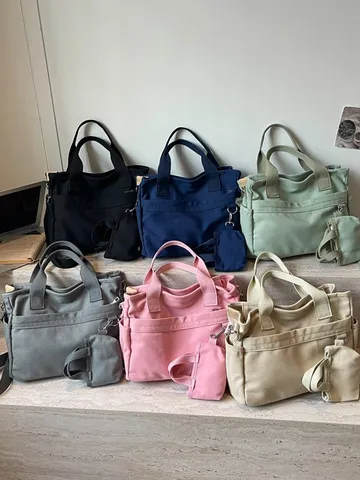 Sac Bandoulière Décontracté en Toile pour Femmes Style Coréen Sac Cabas Avec Mini Pochette Multi-poches Pour un Usage Quotidien
