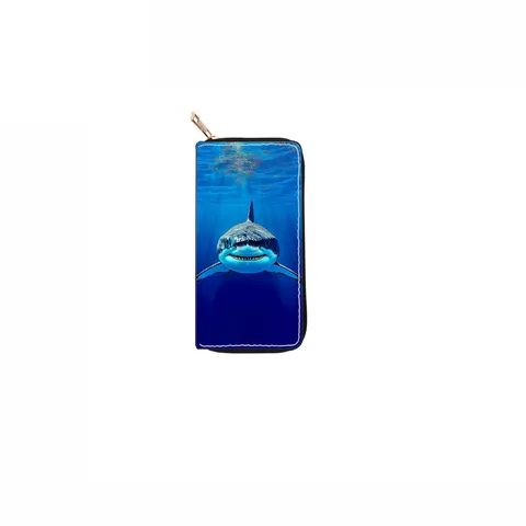 Women's Long Zipper Wallet PU Leather Ocean Series Marine Life Printed Clutch Purse Card Holder Handbag