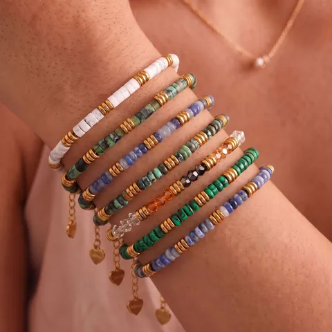 Natural Stone Beaded Bracelet Stainless Steel Heart Pendant Multi Color Crystal Personalized Women Jewelry Light Luxury Adjustable Hand Chain
