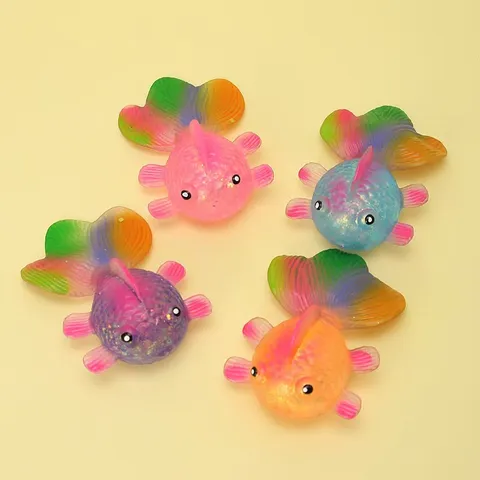 Mignon Poisson Rouge Jouet Anti Stress Sensoriel Plastique Remplissage Sirop de Maltose Paillettes Queue Arc en Ciel Jouet Pour Enfants Adultes