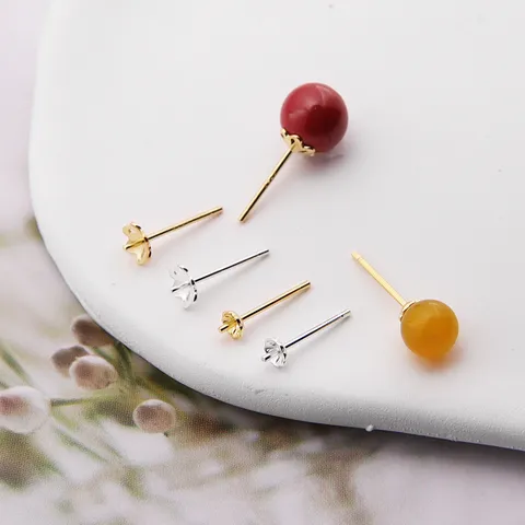 925 Sterling Silver Pearl Earring Stud Post DIY Handmade Jewelry Findings Floral Bowl Pin Earring Settings Components For Women