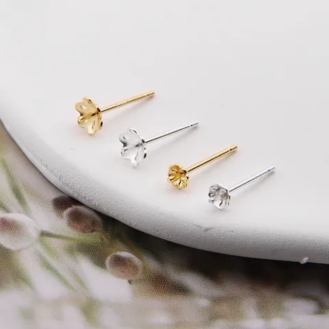 925 Sterling Silver Pearl Earring Stud Post DIY Handmade Jewelry Findings Floral Bowl Pin Earring Settings Components For Women