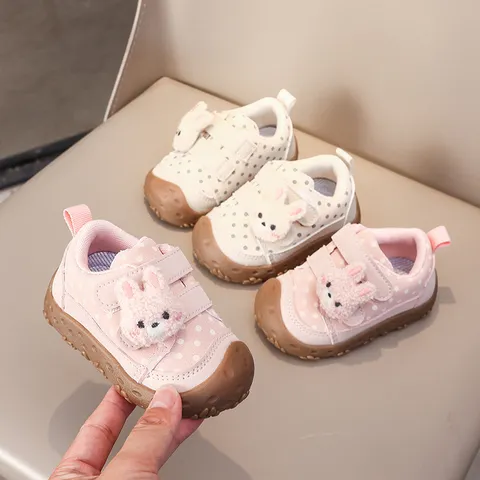 Neonata Bambina Antiscivolo Suola Morbida Scarpe per Primi Passi Carino Coniglio Peluche Pois Anticalcio Scarpe Principessa
