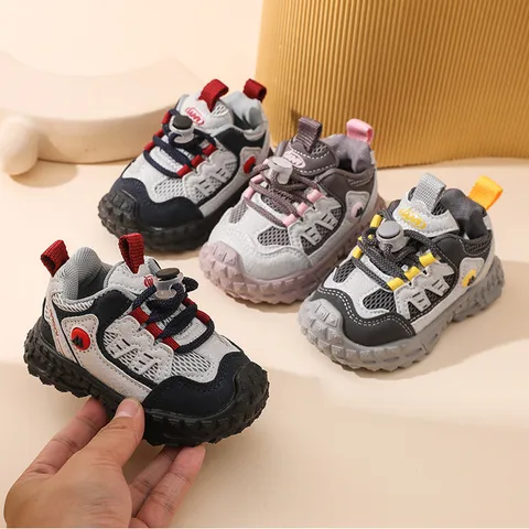 Kids Breathable Mesh Sneakers Lightweight Anti-Slip Toddler Walking Shoes Casual Color Block Boys Girls Footwear