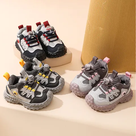 Kids Breathable Mesh Sneakers Lightweight Anti-Slip Toddler Walking Shoes Casual Color Block Boys Girls Footwear