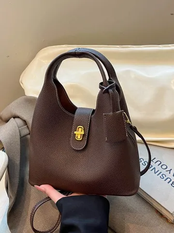 Damen PU Leder Eimer Tasche Vintage Lässige Handtasche Klassische Umhängetasche Schultertasche Mit Metallschloss Henkeltasche