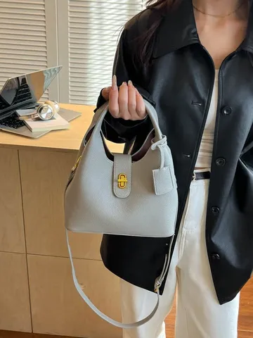 Damen PU Leder Eimer Tasche Vintage Lässige Handtasche Klassische Umhängetasche Schultertasche Mit Metallschloss Henkeltasche
