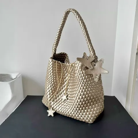 Gewebe PU Leder Tote Tasche Für Damen Große Kapazität Handtasche Umhängetasche Eimer Tasche Casual Designer Stil