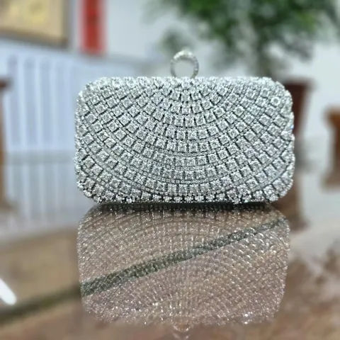 Damen Luxus Abendtasche Strass Clutch Tasche Metallrahmen Hochzeit Party Abschlussball Handtasche Gold Silber