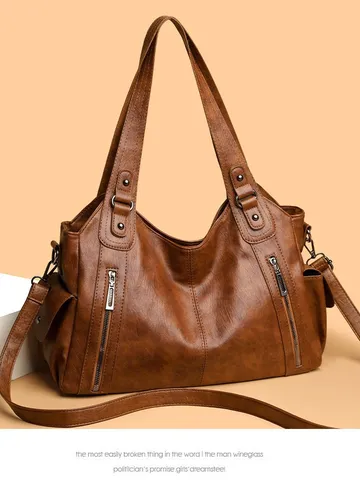 Vintage Große Kapazität PU Leder Tragetasche Für Damen Casual Pendler Umhängetasche Mehrfachtaschen Handtasche