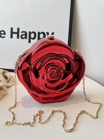 Acryl Rosenblume Abendtasche Damen Metallkette Umhängetasche Stilvolle Hartschalen Clutch