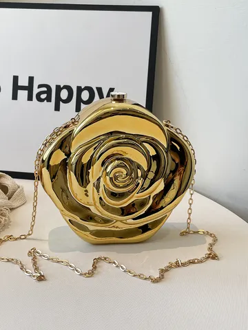 Acryl Rosenblume Abendtasche Damen Metallkette Umhängetasche Stilvolle Hartschalen Clutch