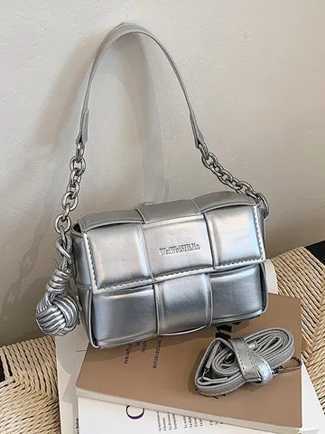 Damen Mode PU Leder Gewebte Umhängetasche Kleine Quadratische Tasche Mit Metallkette Und Sternanhänger