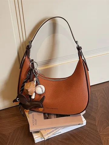 Damen Mode PU Leder Achseltasche Casual Halbmond Hobo Handtasche Koreanischer Stil Einfarbig Einzelne Umhängetasche