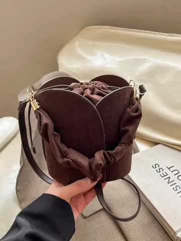 Damen PU Leder Beultasche Koreanischer Stil Kordelzug Umhängetasche Mode Handtasche Lässige Tägliche Handtasche