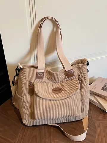 Damen Kord Tote Bag Große Kapazität Casual Schulter Handtasche Pendeln Einofarbig Shopper Bag Mit Reißverschluss