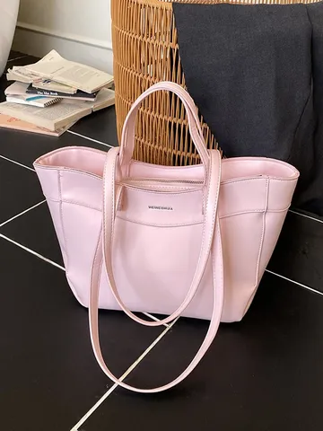Damen Große Kapazität Tragetasche Lässig PU Leder Umhängetasche Mode Pendler Handtasche Einheitsfarbe Reißverschluss