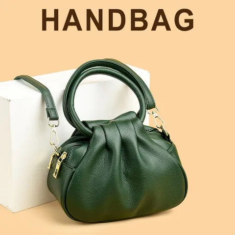 Damen Mode Plissiert Wolke Handtasche PU Leder Lässig Umhängetasche Einfarbig Top Griff Tasche