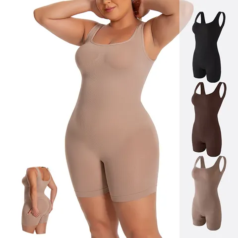 Women Seamless Shapewear Bodysuit Wide Straps Tummy Control Body Shaper U-Neck Athletic Yoga Slimming Jumpsuit Underwear Set