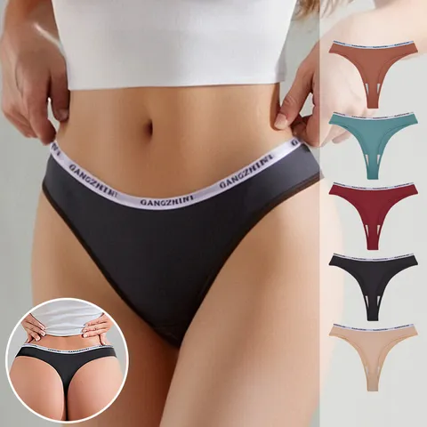 Perizoma Senza Cuciture da Donna Vita Bassa Stampa Lettere Fascia Elastica Sportivo Yoga Intimo Nylon Tassello in Cotone